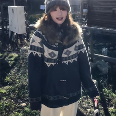 网费尔岛提花毛衣开衫女连帽牛角扣外套针织B62-P82，男装针织衫/毛衣，星座910-1