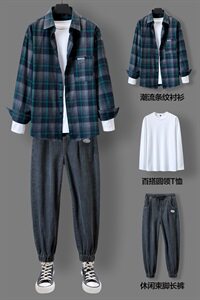 衬衫运动套装男春秋装潮流帅气男生三件套穿搭潮牌男装DF161T图片