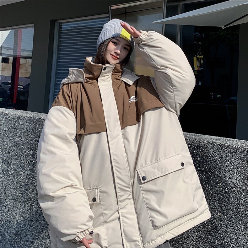 EQ343冬季连帽工装棉衣外套男拼接撞色情侣装棉服2024新款,男装棉衣,电商C306-1