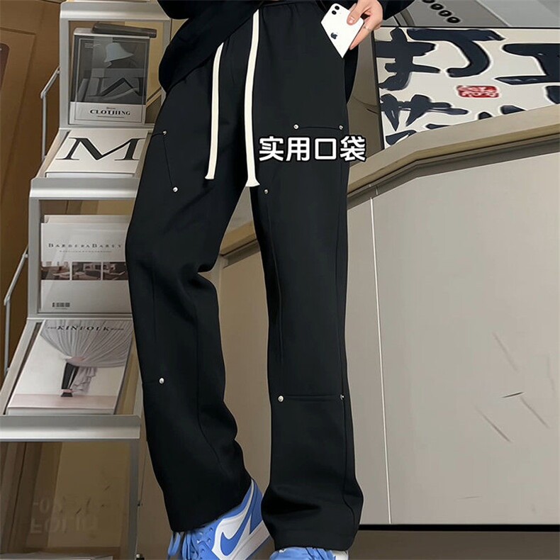 现货柳钉伐木裤男秋冬宽松直筒裤百搭重磅卫裤美式高街运动休闲长,男装休闲裤,星座218-1（原230）