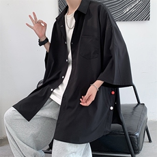 夏季港风日系侧边排扣衬衫男短袖宽松大码衬衣潮流外套男C091/P35，男装衬衫，星座506