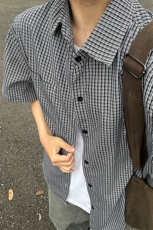 格子衬衫春夏美式短袖衬衫港风情侣装休闲衬衣CS286-P30，男装T恤，星座301C-5