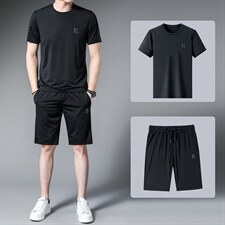 运动套装男装夏季圆领短袖长裤休闲商务运动服半袖冰丝薄款三件套，男装休闲套装，电商B212（原钱塘6029）