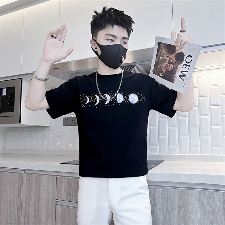 月有阴晴圆缺烫钻短袖T恤男社会小伙高级感301C-DT88-P48控68图片