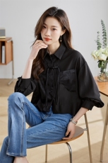 现货新款2024年夏装新中式g风盘扣下摆不规则衬衣防晒衣，女装衬衫，采品优优