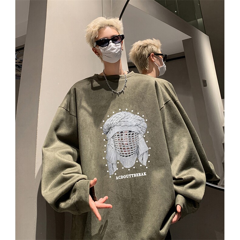 抖音得物供货提供视频秋冬重磅美式麂皮绒圆领卫衣JY331,男装卫衣,电商A486