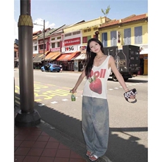美式复古潮牌设计感烫钻牛仔裤男女阔腿宽松高级感慵懒松弛感裤子，男装牛仔裤，星座506A