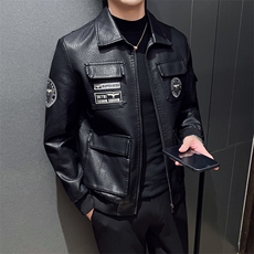 BN616钱塘2020-2时尚休闲冬季厚款加绒中年男士皮衣外套P133，男装皮衣，钱塘207-2