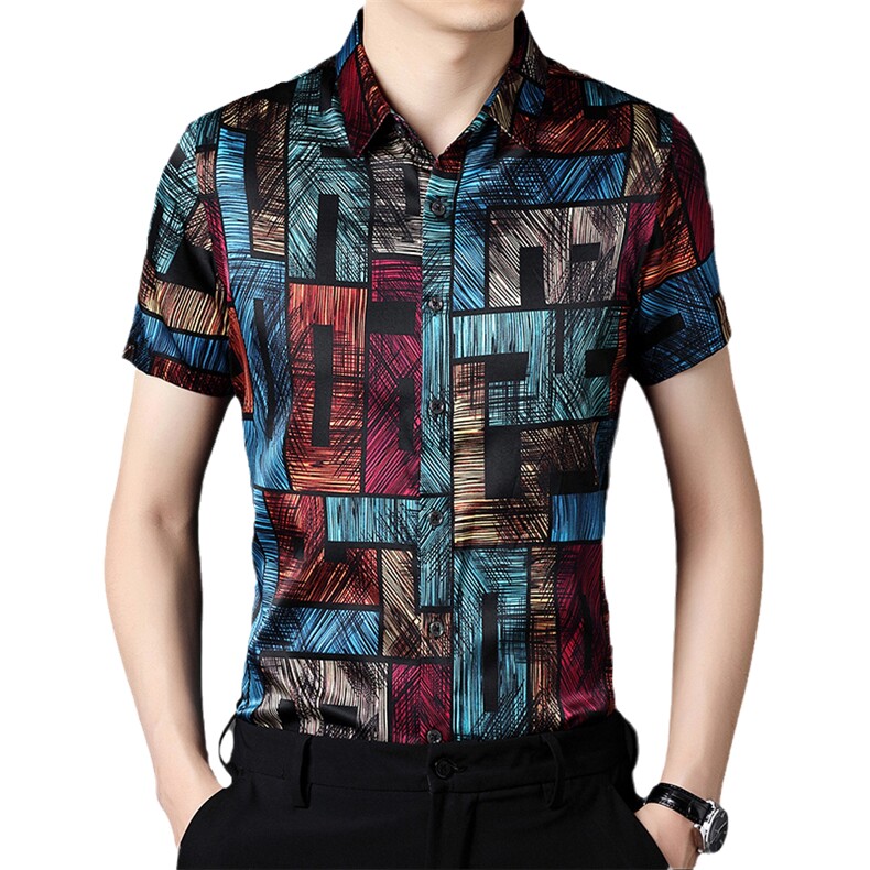夏季2023新款短袖衬衫男士商务修身休闲上衣衬衣潮流,男装衬衫,电商B212（原钱塘6029）