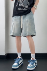 牛仔短裤男直筒裤黑底板景宽松美式复古休闲抽绳牛仔裤D351-P40，男装牛仔裤，星座717