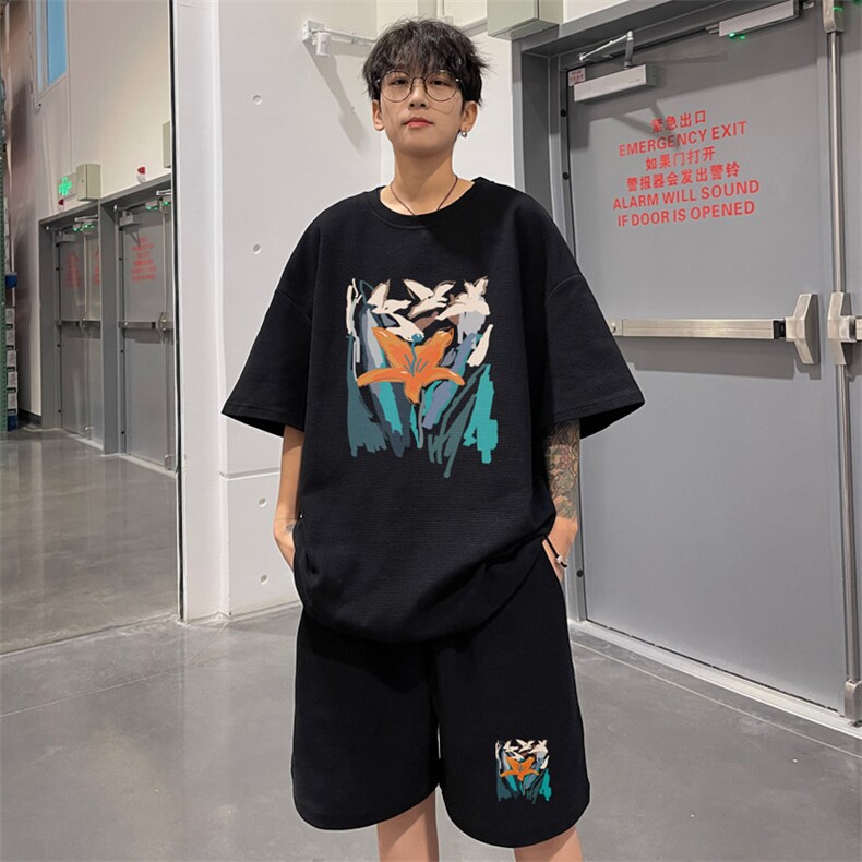 ！2025夏季新款男士华夫格短袖T恤套装情侣一套HTZ111P50,男装T恤,电商B220