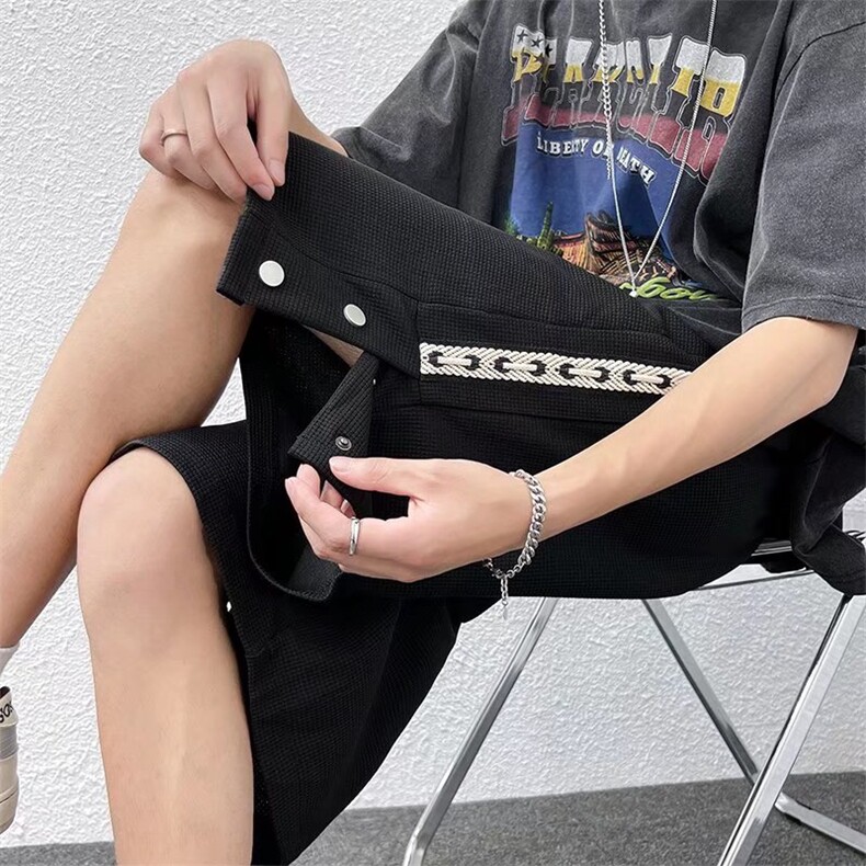 华夫格排扣短裤男夏季宽松休闲美式ins潮牌运动五分裤DK0683-P28,男装休闲裤,星座308B-1