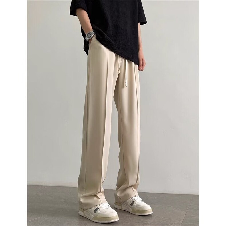 中线弯刀西裤男夏季薄款垂坠感高级感冰丝宽松直筒休闲西装长裤子，男装西裤，星座218-1（原230）