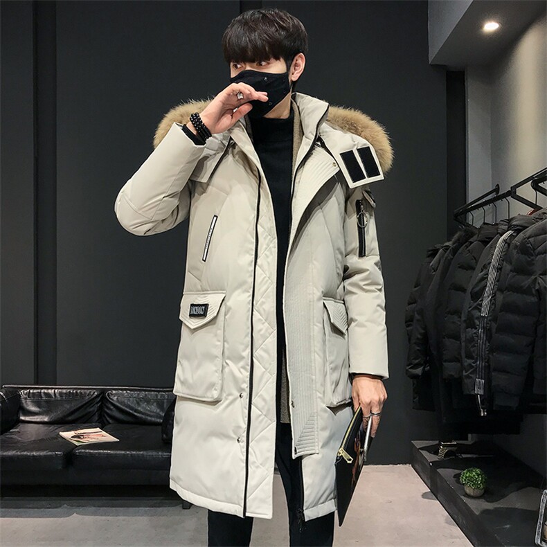 连帽时尚长款学生情侣羽绒服男大毛领修户外加厚白鸭绒羽绒服,男装羽绒服,星座301D-5(原星座1415）