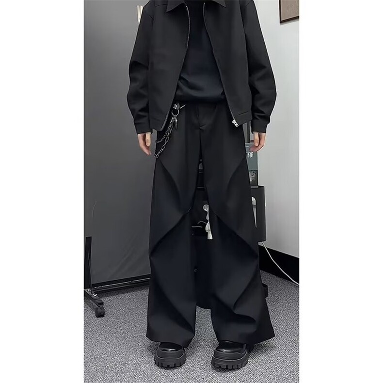 美式垂感褶皱伞兵裤工装裤休闲微喇裤高级感百搭西裤LWK900-P48,男装西裤,星座1008