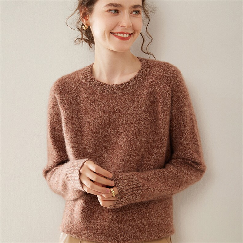 花纱花织~baby小山羊绒衫女圆领三股加厚针织套头打底衫宽松毛衣，女装羊绒衫，暖凌绒