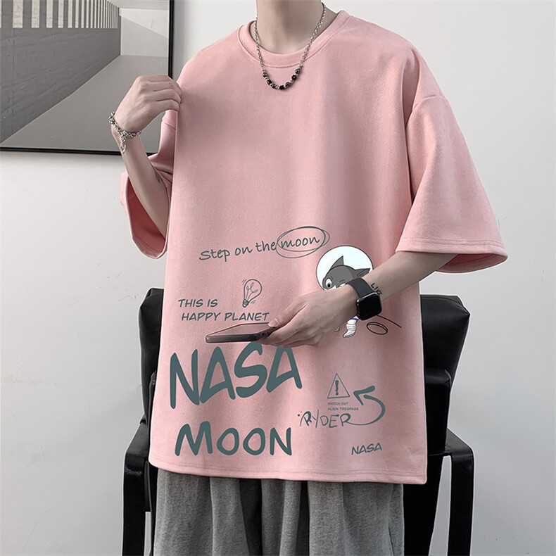 NASA联名同款麂皮绒短袖t恤男大码半袖男JD82187-P25,男装T恤,电商A040