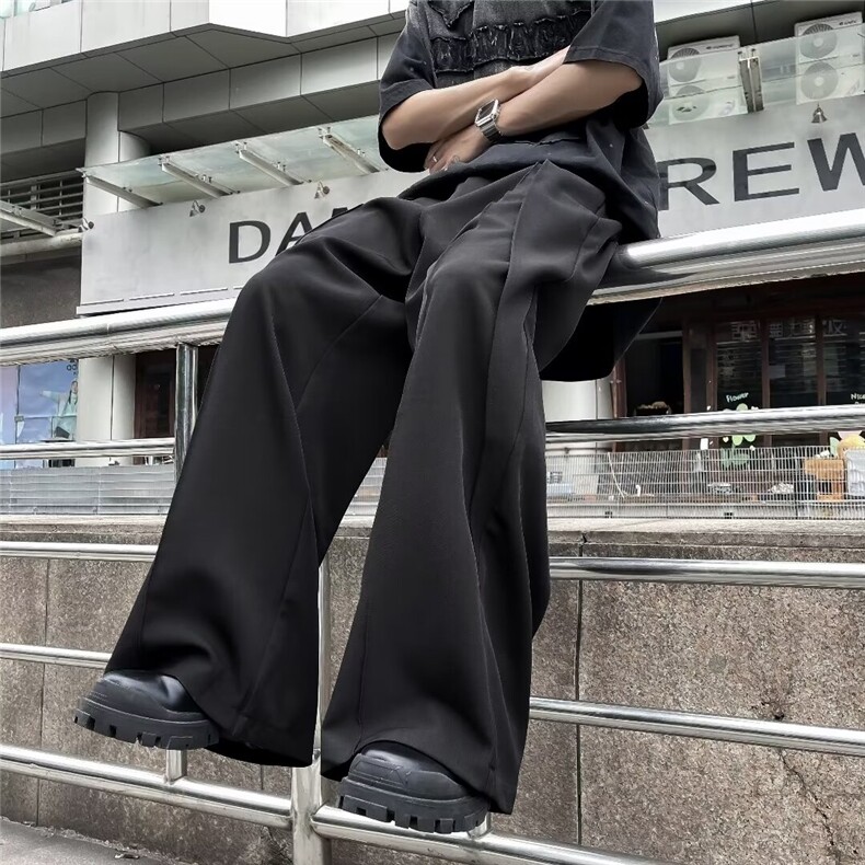 垂坠感抽褶小众拼接阔腿裤男士拖地堆叠西裤英伦斜包边K2836，男装西裤，星座1116A-1（原606A）