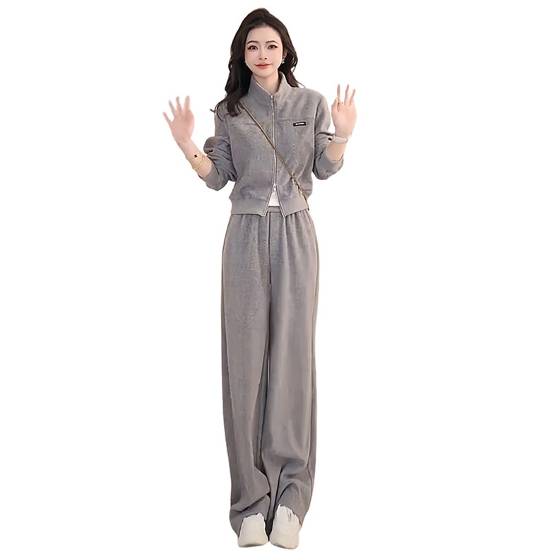 时尚套装女秋新款洋气减龄宽松显瘦拉链开衫外套阔腿休闲裤两件套,女装套装/套裙,2C310