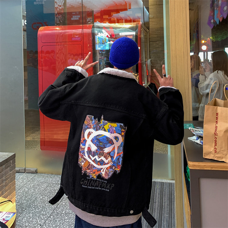 港风宽松大码男加绒加厚牛仔夹克学生连帽百搭外套潮JK888-P110,男装夹克,星座1103-3