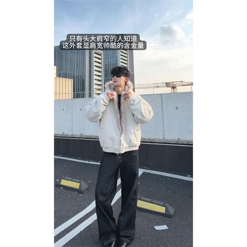 现货高品质美式高街冬季重磅硬挺短款座山雕毛领棉衣男女加厚外套,男装棉衣,电商A486