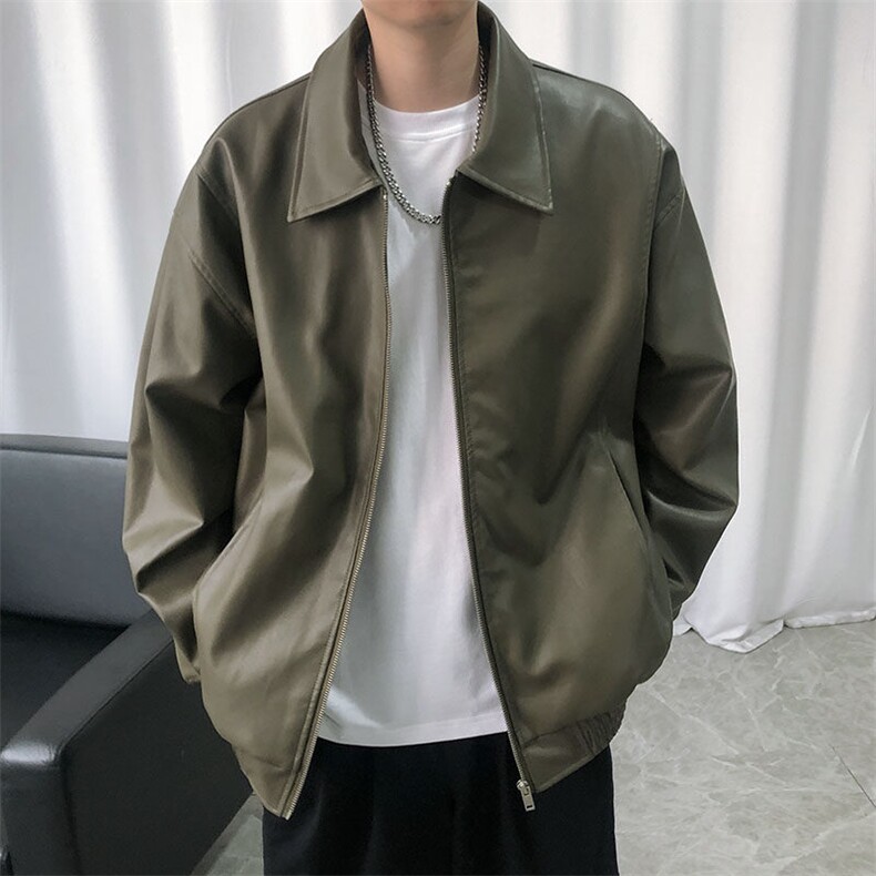 现货主推高质量皮衣外套男宽松皮夹克机车服A026P95加绒P105,男装夹克,电商A351