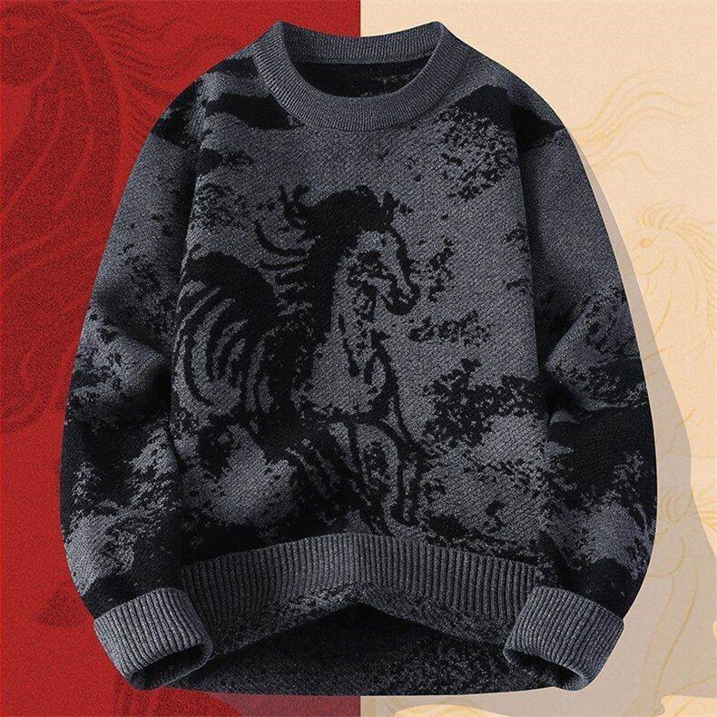 M6351-TP58新年战袍情侣装秋冬季搭毛衣红色本命马年衣服拜年服,男装针织衫/毛衣,电商D310B