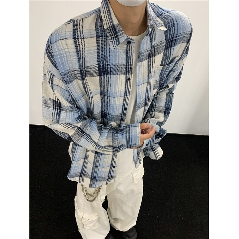 现货~磨毛格子大码长袖衬衫C5896/特P25蓝,男装衬衫,电商A094