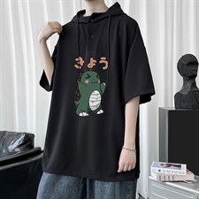 LD54037-P45连帽短袖t恤男大码胖子带帽五分袖中袖，男装T恤，电商A040