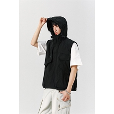 8XL-M钓鱼老外套街头机能口袋连帽防水无袖马甲坎肩JK1316P78，男装夹克，电商D206-1
