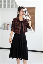现货秋装格子两件套连衣裙，女装连衣裙，菲雪妮