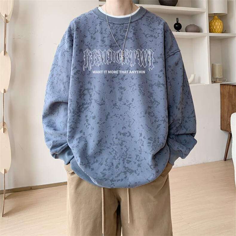 已注册/华棉内景秋冬帅气宽松扎染圆领卫衣男WY00730/P35加绒P45,男装卫衣,电商B316