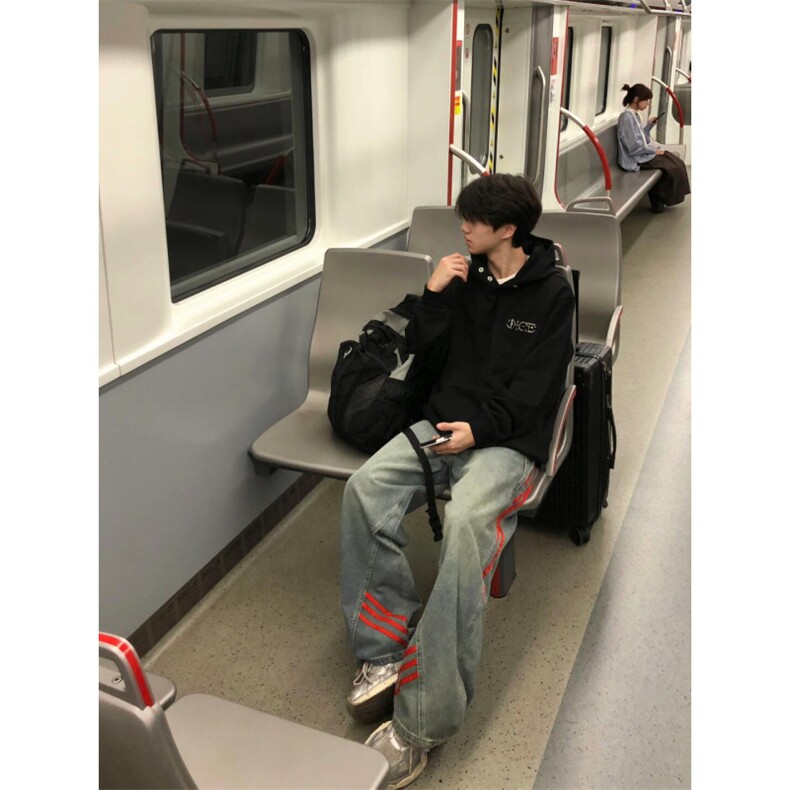 【有货】G8512LL-特P55美式复古条纹牛仔裤男款春秋三条杠裤子图片