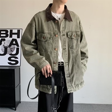 美式牛仔外套男款春秋季痞帅翻领工装夹克水洗做旧牛仔衣JK033，男装夹克，星座1116A-1（原606A）