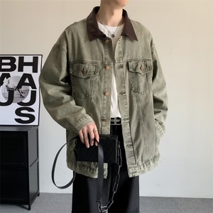 美式牛仔外套男款春秋季痞帅翻领工装夹克水洗做旧牛仔衣 JK033图片