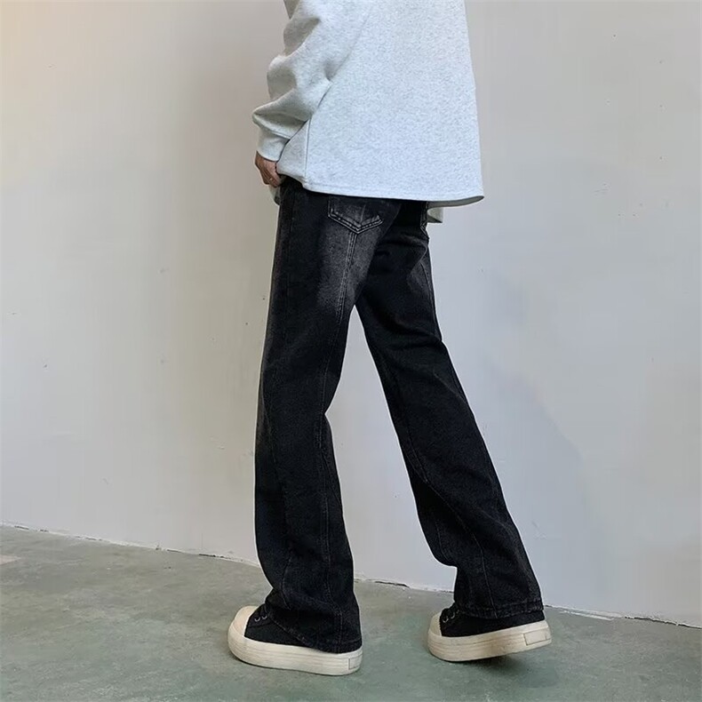 复古黑色解构牛仔裤男士美式2024工装阔腿微喇裤子7071/P50,男装牛仔裤,星座506