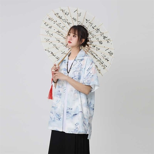 控价59扎染花衬衫水墨印花风衬衫多色宽松短袖衬衫CS891P35图片