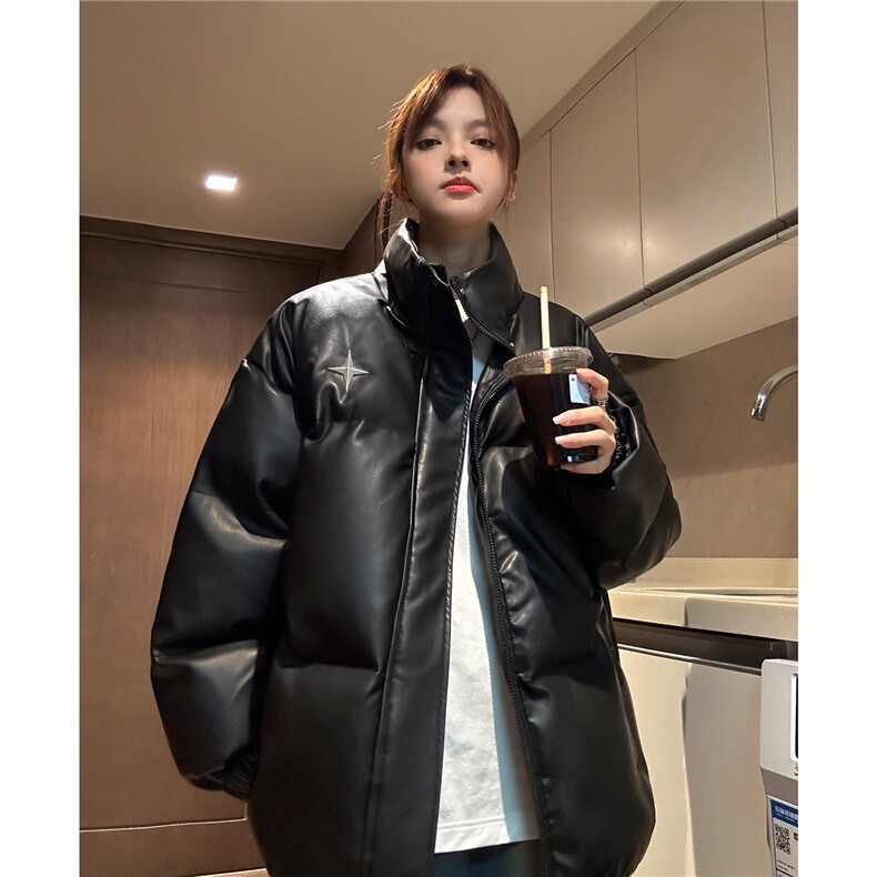 中性风PU皮棉衣情侣装男装立领棉衣宽松棉服冬装外套G1071P128，男装棉衣，电商A339