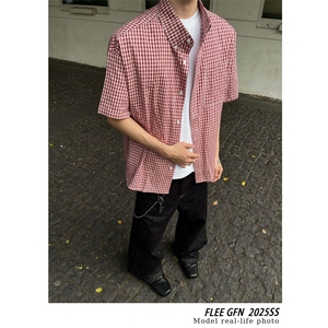 夏季新款美式潮牌高级感小众格子短袖衬衫男女衬衣CDA22-P40图片