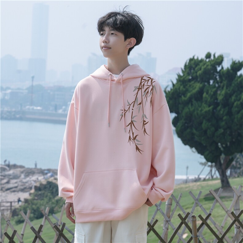 2025秋季新款潮流风竹叶印花宽松连帽卫衣wlcm262-特35控59,男装卫衣,星座605(原A050)