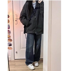 春秋美式复古飞行立领男女夹克纯色情侣棒球服底特律工装街头外套，男装夹克，星座506A