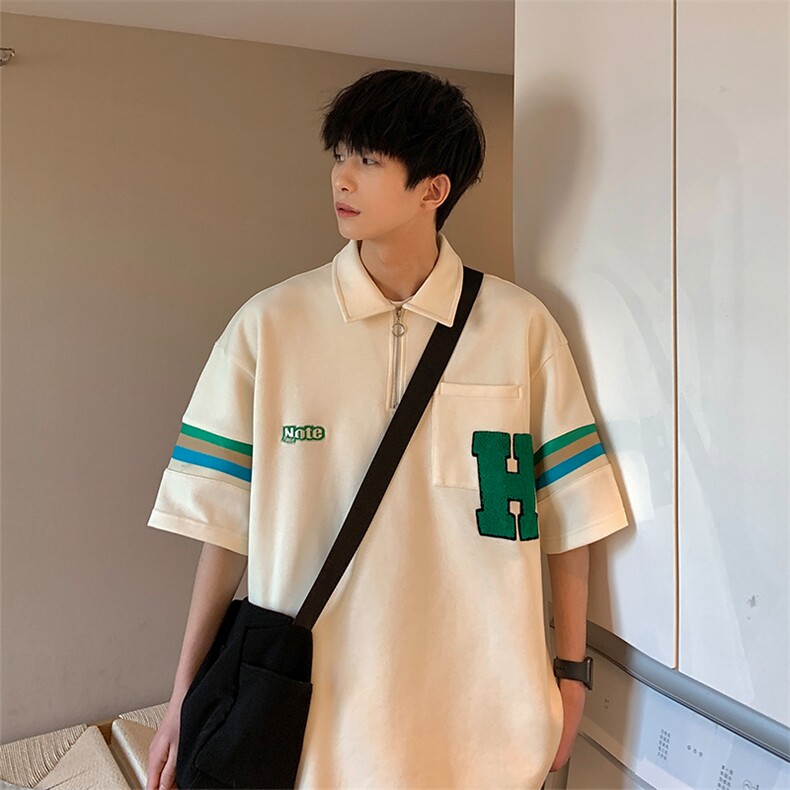 2024夏新款港风撞色印花宽松显瘦短袖T恤上衣POLO衫T2228-P58,男装T恤,星座914-3