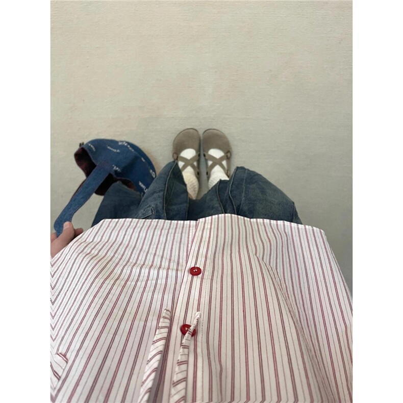 日系文艺少女感条纹短袖衬衫女夏季miu系穿搭衬衣小个子短款上衣,男装T恤,星座506A