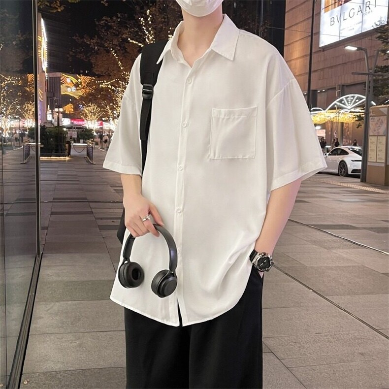 半袖衬衣美日系简约短袖衬衫美式复古式痞帅潮牌外套冰丝,男装工装外套,星座1013