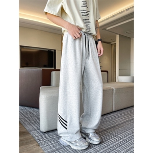 8XL-M重磅条纹运动卫裤特大码阔腿直筒长裤三条杠休闲裤KZ1946P55图片