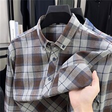 高档春秋款全棉磨毛格子衬衫欧美男装中老年男装长袖衬衣休闲上衣，男装衬衫，星座506A