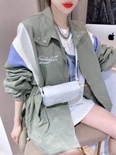 字母绣花夹克风衣外套，女装风衣，泡泡糖