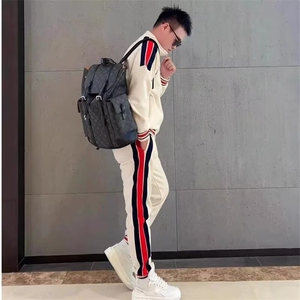 高端2026春秋季休闲运动套装男士时尚拼色条纹显瘦开衫卫衣两图片