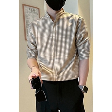 夏季衬衫男短袖千鸟格个性花寸衫五分袖夏季发型师痞帅CA682，男装衬衫，星座1116A-2（原606A-1）