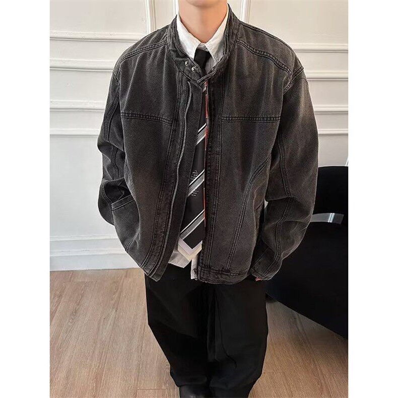 美式复古拼接牛仔外套潮牌街头夹克机能机车服3576,男装夹克,星座1116A-1（原606A）